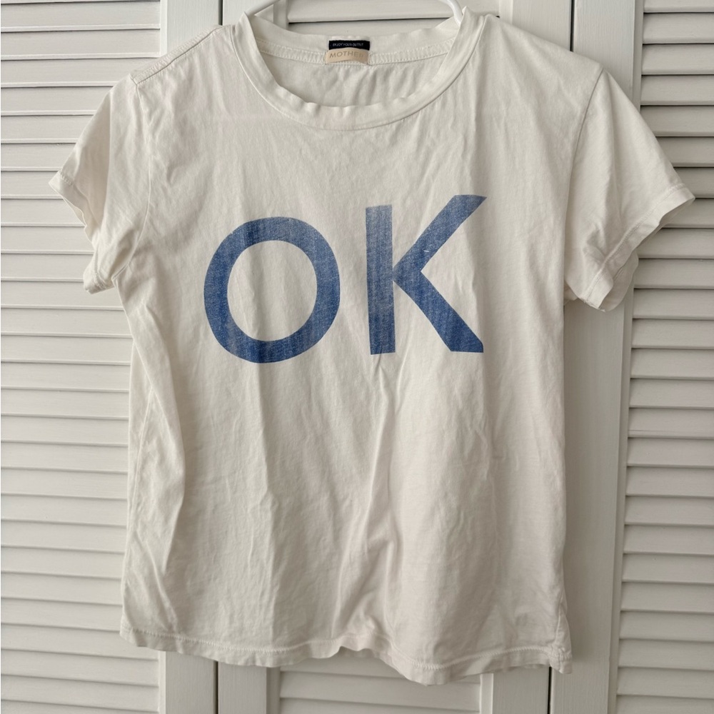 MOTHER Itty Bitty White Tee with Blue Print, small